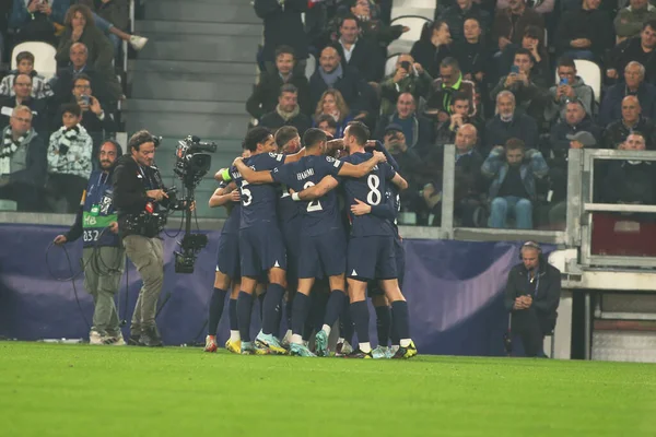 Paris Saint Germain Feiert Das Tor Während Des Uefa Champions — Stockfoto