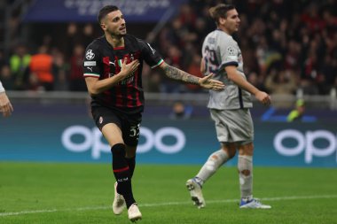 AC Milan 'dan Rade Kruniç, UEFA Şampiyonlar Ligi 2022 / 23 Grup Sahnesi - AC Milan ile FC Red Bull Salzburg arasında 2 Kasım 2022' de Giuseppe Meazza Stadyumu 'nda oynanan E Grubu futbol maçında gol attıktan sonra kutlama yapıyor - Fotoğraf: Fabriz
