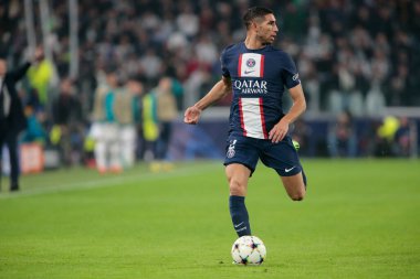 UEFA Şampiyonlar Ligi H Grubu sırasında Paris Saint-Germain FC 'den Achraf Hakimi, 2 Kasım 2022 tarihinde İtalya' nın Allianz Stadyumu 'nda Juventus Fc ve Paris Saint Germain arasında oynanan futbol karşılaşması. Fotoğraf: Nderim Kaceli - Fotoğraf: Nderim Kaceli / LiveMedi