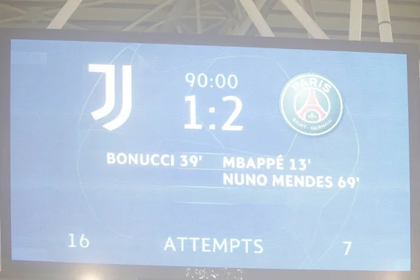 Juventus Psg Marcador Final Durante Liga Campeones Uefa Grupo Partido — Foto de Stock