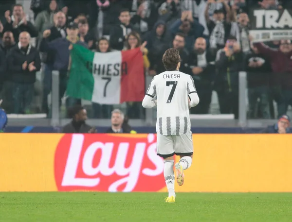 2022年11月2日 尤文图斯Fc的Federico Chiesa参加了在意大利都灵Allianz体育场举行的欧洲冠军联赛H组 Uefa Champions League Group Juventus Paris Saint — 图库照片