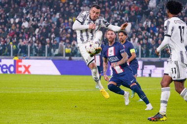 UEFA Şampiyonlar Ligi maçında Filip Kostic (Juventus FC), İtalya 'nın Torino kentindeki Allianz Stadyumu' nda Paris Saint-Germain FC 'ye karşı Juventus FC maçında, Görüntü: Luca Rossin