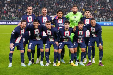 Takım (Paris Saint Germain FC) UEFA Şampiyonlar Ligi maçında Juventus FC, Paris Saint-Germain FC 'ye karşı Torino, İtalya' daki Allianz Stadyumu 'nda, 02 Kasım 2022 - Fotoğraf: Luca Rossin