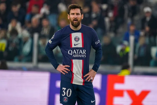 Lionel Messi Paris Saint Germain Fecha Olhos Durante Jogo Futebol — Fotografia de Stock