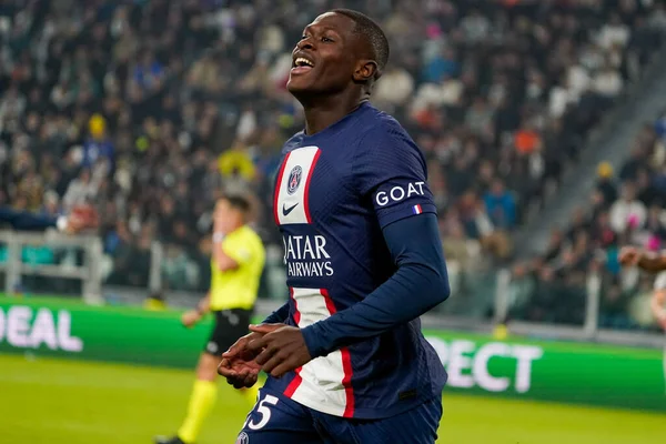 Nuno Mendes Paris Saint Germain Celebra Gol Durante Partido Fútbol — Foto de Stock