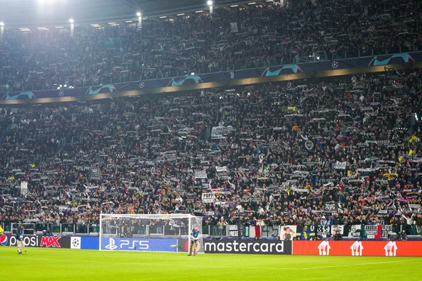 Partidarios Del Juventus Durante Partido Fútbol Liga Campeones Uefa Juventus —  Fotos de Stock