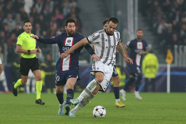 Federico Gatti (Juventus FC) in action against Lionel Messi (Paris Saint-Germain)  during  UEFA Champions League football match Juventus FC vs Paris Saint-Germain FC at the Allianz Stadium in Turin, Italy, November 02, 2022 - Credit: Claudio Benedett