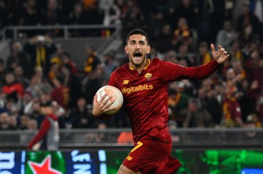 Lorenzo Pellegrini (AS Roma), UEFA Avrupa Ligi 2022-2023 Avrupa Ligi 'nde AS Romanlar ve PFC Ludogorets arasında oynanan maçta 3 Kasım 2022' de Roma 'daki Olimpiyat Stadyumu' nda 1-1 'lik gol attıktan sonra kutluyor. - Fotoğraf: Fabrizio Corradetti / LiveMedi
