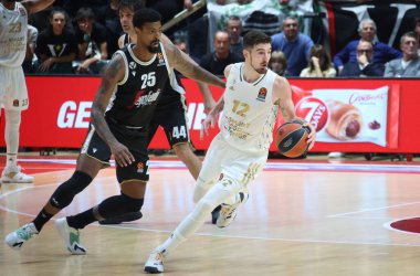 Nando De Colo (Ldlc Asvel Villeurbanne) thwarted by Jordan Mickey (Segafredo Virtus Bologna) during the Euroleague basketball championship match Segafredo Virtus Bologna Vs. Ldlc Asvel Villeurbanne - Bologna, November 4, 2022 at Paladozza sport palac clipart