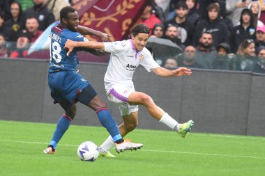 ABD 'li Salernitana' dan Lassana Coulibaly ve ABD 'li Cremonese takımı Emanuel Aiwu, Arechi Stadyumu' nda oynanan Serie A karşılaşmasında ABD Salernitana 1919-ABD Cremonese maçı sırasında top için yarışıyor.