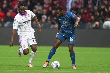 ABD Salernitana ve Souualiho Meite takımlarından Lassana Coulibaly, ABD Salernitana 1919-ABD Cremonese maçı sırasında Arechi Stadyumu 'nda oynanan maçta top için mücadele etti.
