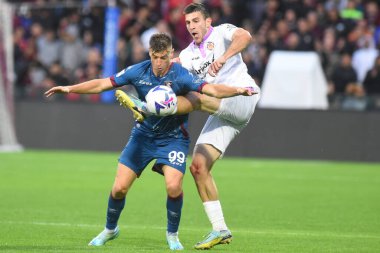 ABD 'li Salernitana' dan Krzysztof Piatek ve ABD 'li Cremonese takımından Charles Pickel, Arechi Stadyumu' nda oynanan ABD Salernitana 1919-ABD Cremonese maçı sırasında top için yarışıyor.