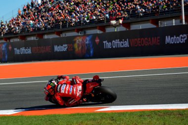 Francesco Bagnaia takımı Ducati 2022 Dünya MotoGP Şampiyonası 2022 MitoGP İspanya Grand Prix - Gran Premio Motul de la Comunitat Valenciana - Valenciana Circuit Ricardo Tormo 'da yarış, İspanya, 06 Kasım 202