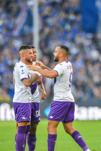 Équipe Fiorentina Célèbre Après Avoir Marqué Lors Match Football Italien — Photo