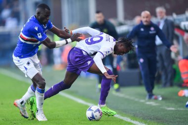 Omar Colley (Sampdoria) - İtalyan futbol takımı Serie A maçında Christian Michael Kouakou Kouame (Fiorentina) UC Sampdoria ile ACF Fiorentina maçı sırasında İtalya 'nın Cenova kentinde bulunan Luigi Ferraris Stadyumu' nda oynandı.