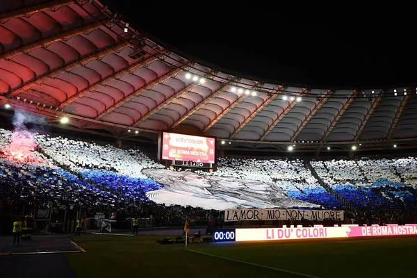Apoiantes Lazio Durante Partida Série Entre Roma Lazio Stadio Olimpico — Fotografia de Stock