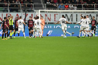 AC Spezia takımından Daniel Maldini, İtalya 'nın Milano şehrindeki Giuseppe Meazza _ San Siro Stadyumu' nda oynanan AC Milan ve AC Spezia serie A maçlarında attığı golün ardından kutlama yapıyor. Fotoğraf: Tiziano Ballabio - Cr