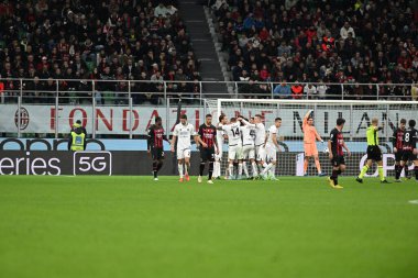 AC Spezia takımından Daniel Maldini, İtalya 'nın Milano şehrindeki Giuseppe Meazza _ San Siro Stadyumu' nda oynanan AC Milan ve AC Spezia serie A maçlarında attığı golün ardından kutlama yapıyor. Fotoğraf: Tiziano Ballabio - Cr