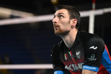 Simone Anzani # 17 (Cucine Lube Civitanova) CEV Şampiyonlar Ligi voleybol maçı sırasında Cucine Lube Civitanova vs Sport Lisboa e Benfica 'ya karşı Civitanova Marche, İtalya' da Eurosuole Forumu 'nda, 9 Kasım 2022 - Fotoğraf: Roberto Bartomeol