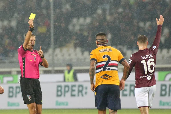 Cartão Amarelo Para Bruno Aimone Sampdoria Durante Partida Série Futebol — Fotografia de Stock