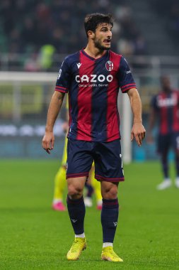 Bologna FC 'den Riccardo Orsolini, İtalya' nın Giuseppe Meazza Stadyumu 'nda oynanan FC Internazionale ile Bologna FC arasında oynanan 2022 / 23 futbol karşılaşmasında jestler yaptı - Fotoğraf: Fabrizio Carabelli / LiveMedi