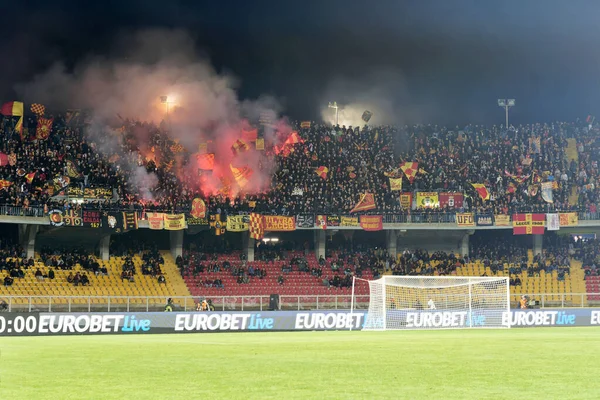 Zwolennicy Lecce Podczas Włoskiej Piłki Nożnej Serie Mecz Lecce Atalanta — Zdjęcie stockowe
