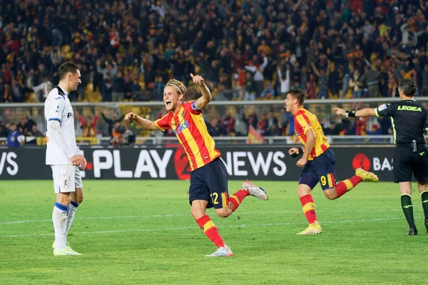Morten Hjulmand Lecce Feiert Während Des Italienischen Fußballspiels Lecce Gegen — Stockfoto