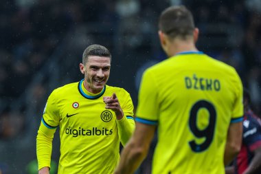 FC Internazionale 'den Robin Gosens, 9 Kasım 2022' de İtalya 'nın Giuseppe Meazza Stadyumu' nda FC Internazionale ile Bologna FC arasında oynanan 2022 / 23 maçında attığı golü kutluyor - Fotoğraf: Fabrizio Carabelli / LiveMedi