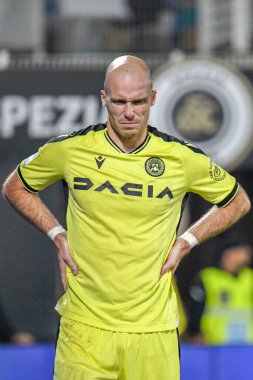 Udinese 'den Bram Nuytinck İtalya' nın La Spezia şehrindeki Alberto Picco Stadyumu 'nda oynanan Serie A maçında Spezia Calcio, Udinese Calcio' ya karşı.