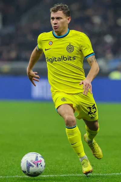 stock image Nicolo Barella of FC Internazionale in action during Serie A 2022/23 football match between FC Internazionale and Bologna FC at Giuseppe Meazza Stadium, Milan, Italy on November 09, 2022 - Credit: Fabrizio Carabelli/LiveMedi