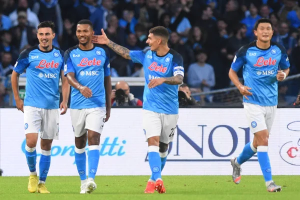 stock image Eljif Elmas of SSC Napoli  celebrate with teammates  during the Serie A match between SSC Napoli  v Udinese Calcio at Diego Armando Maradona Stadium  - Credit: Agostino Gemito/LiveMedi