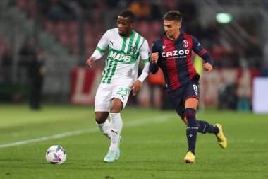 Hamed Traore (US Sassuolo) ve Nicolas Dominguez (Bologna FC) İtalya 'nın başkenti Bologna' daki Renato Dall 'Ara Stadyumu' nda Bologna FC maçında, 12 Kasım 2022 - Fotoğraf: Luca Amedeo Bizzarr