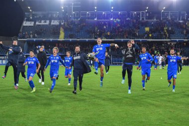 Empoli FC oyuncuları İtalya 'nın Empoli şehrindeki Carlo Castellani Stadyumu' nda oynanan İtalyan futbolu Serie A maçında kazandıkları zaferi kutladılar.