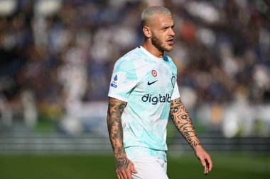 İtalya 'nın Bergamo kentindeki Gewiss Stadyumu' nda 13 Kasım 2022 tarihinde Atalanta BC ile FC Internazionale arasında oynanan İtalyan Serie A tootball maçı sırasında Inter Fc 'den Federico Dimarco. Fotoğraf: Tiziano Ballabio - Fotoğraf: Tiziano Ballabio / LiveMedi