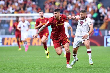 AS Roma takımından Gianluca Mancini, AS Roma ile FC Torino arasında 13 Kasım 2022 'de İtalya' nın başkenti Roma 'da oynanan karşılaşmada görülüyor. - Fotoğraf: Gennaro Masi / LiveMedi
