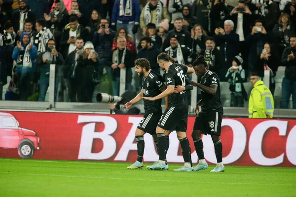 Moise Kean Juventus Célébrant Avec Ses Coéquipiers Après Lors Match — Photo