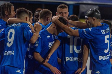 Cambiaghi Nicolo Empoli, İtalya 'nın Empoli şehrindeki Carlo Castellani Stadyumu' nda oynanan Serie A maçında gol 1-0 'lık galibiyetini kutluyor.