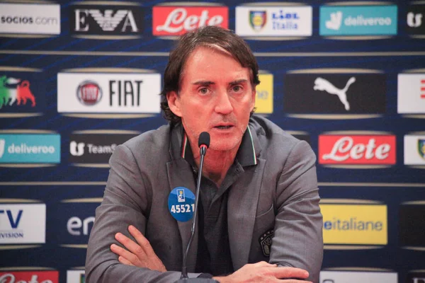 Antrenorul Principal Italiei Roberto Mancini Timpul Conferinței Presă Înainte Meciul — Fotografie, imagine de stoc