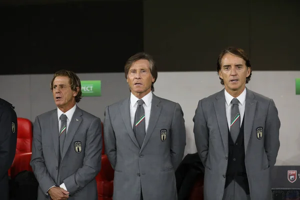 Roberto Mancini Treinador Principal Itália Tripulação Durante Jogo Futebol Amigável — Fotografia de Stock