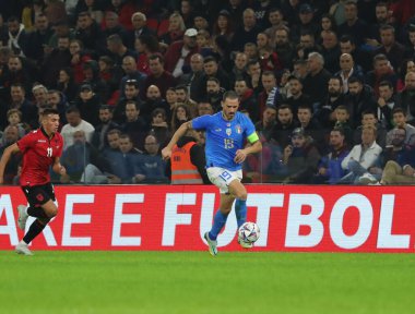 Arnavutluk ve İtalya milli takımları arasında 15 Kasım 2022 'de Arnavutluk' un başkenti Tiran 'daki Air Albania Stadyumu' nda oynanan futbol maçında İtalyan Leonardo Bonucci. Fotoğraf: Nderim Kaceli - Fotoğraf: Nderim Kaceli / LiveMedi