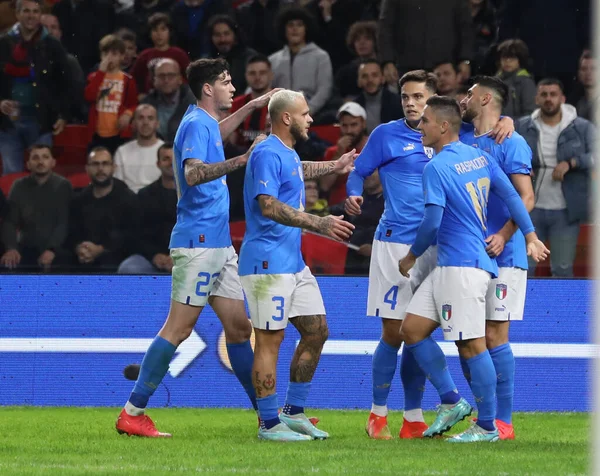 Vincenzo Grifo Italy Celebrating Team Mates Goal Football Friendly Football — Stock Photo, Image