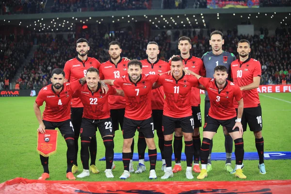 Албанська Збірна Під Час Футбольного Матчу Між Національними Збірними Албанії — стокове фото