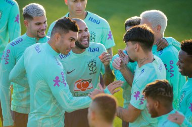 Brezilya Millî Futbol Takımı transferi sırasında Casemiro ve Bruno Guimaraes, Dani Alves ve Paqueta, Katar 'da düzenlenen 2022 Dünya Kupası final maçından önce, 16 Kasım 2022, Torino, İtalya. Fotoğraf: Nderim Kaceli - Fotoğraf: Nder