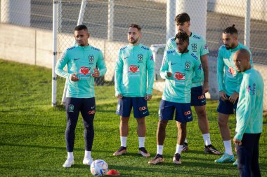 Brezilya, Gabriel Jesus, Rodryfo, Paqueta, Telles, Fred Brezilya Millî Futbol Takımı transferi sırasında, Katar 'da düzenlenen 2022 Dünya Kupası final sahnesinden önce, Juventus Eğitim Merkezi' nde, 16 Kasım 2022, Torino, İtalya. Fotoğraf: Nderim Kaceli - 