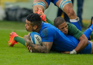 İtalya 'nın başkenti Cenova' daki Luigi Ferrarsi Stadyumu 'nda 19 Kasım 2022 tarihinde İtalya ile Güney Afrika arasında oynanan rugby karşılaşması sırasında İtalya' nın Montanna Ioane kentinde oynanmıştır. Fotoğraf: Nderim Kaceli - Fotoğraf: Nderim Kaceli / LiveMedi