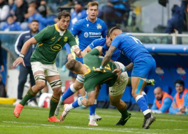 ANS - İtalya Güz Ulusları Serisi sırasında Güney Afrikalı Andre Esterhuizen, 19 Kasım 2022 'de İtalya' nın Cenova kentinde Luigi Ferrarsi Stadyumu 'nda oynanan rugby karşılaşması. Fotoğraf: Nderim Kaceli - Fotoğraf: Nderim Kaceli / LiveMedi
