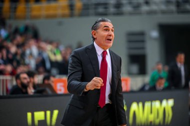 Euroleague sırasındaki Virtus Segafredo Bologna SERGIO SCARIOLO teknik direktörü, 9. Raund, Panathinaikos Atina ile Virtus Segafredo Bologna arasında 23 Kasım 2022 tarihinde Atina, Yunanistan 'da oynanan karşılaşma. - Fotoğraf: Stefanos Kyriazis / LiveMedi