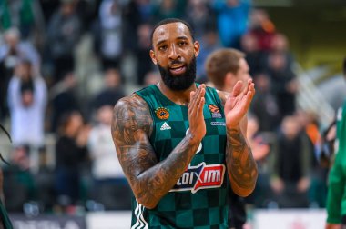 #8 DERRICK WILLIAMS of Panathinaikos Athens celebrating the victory during the Euroleague, Round 9, match between Panathinaikos Athens and Virtus Segafredo Bologna at OAKA Stadium on November 23, 2022 in Athens, Greece. - Credit: Stefanos Kyriazi