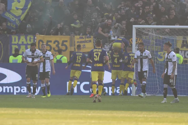 Nicholas Bonfanti Modena Celebrates Время Матча Серии Итальянского Футбола Parma — стоковое фото
