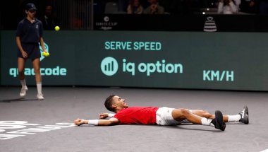 Felix Auger Aliassime (CAN), 27 Kasım 2022 tarihinde Malaga, İspanya 'da oynanan Palacio De Deportes Jose Martin Carpena' da oynanan Tenis Uluslararası Coppa Davis - Final - Kanada ile Avustralya maçını kazandı.